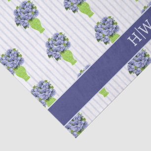 Blue Hydrangea Coastal Floral Vase Monogram Tissue Paper