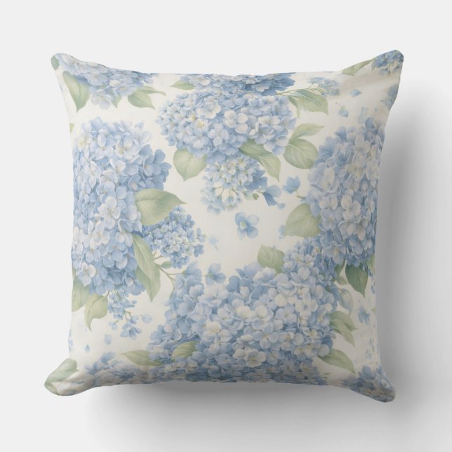 Blue Hydrangea Coastal Throw Pillow | Elegance (Front)