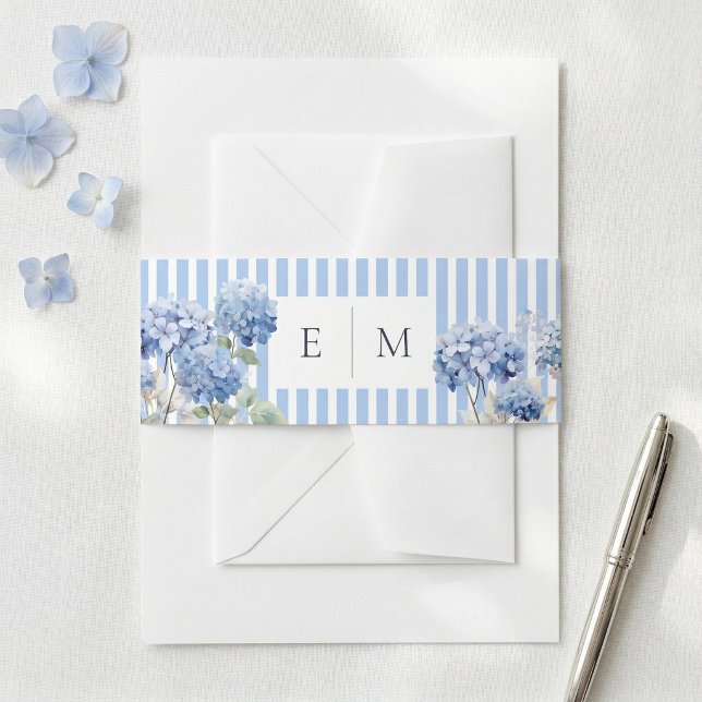Blue Hydrangea Coastal Wedding Invitation Belly Band (Creator Uploaded)