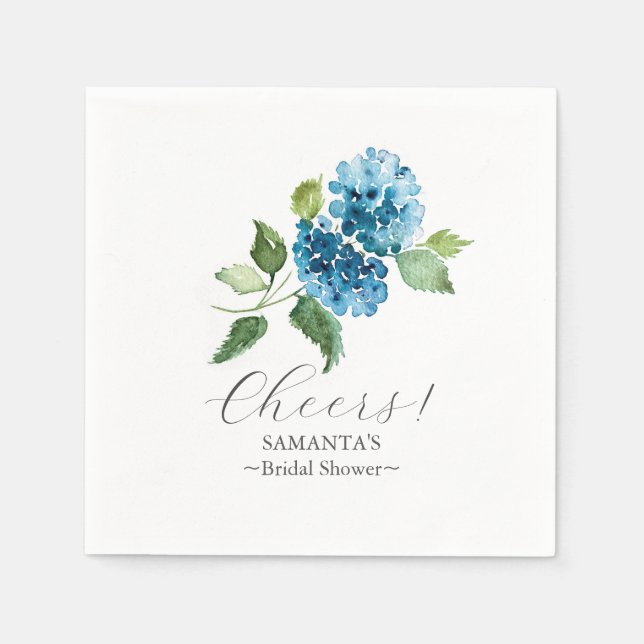 Blue Hydrangea Cocktail Napkins (Front)