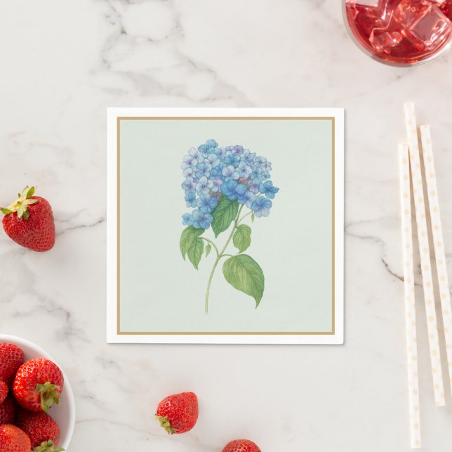 Blue Hydrangea Cocktail Napkins — Elegant Botanica (Insitu)