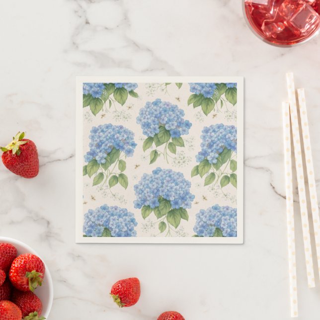Blue Hydrangea Cocktail Napkins | Elegant Coastal  (Insitu)