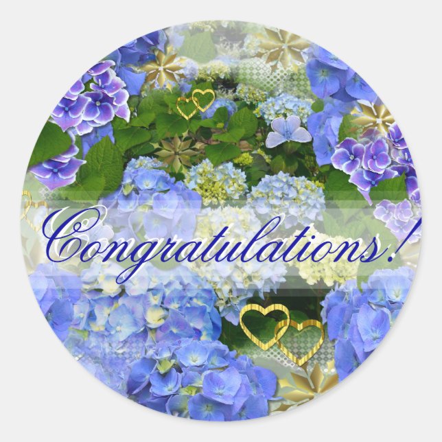 BLUE HYDRANGEA ~  Congratulations ~ Stickers (Front)