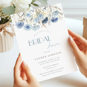 Blue Hydrangea Cornflower Wildflower Bridal Shower Invitation
