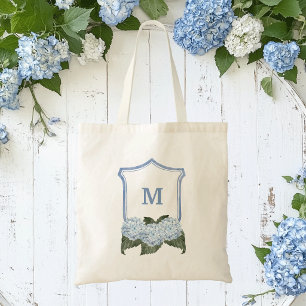 Blue Hydrangea Crest and Basket Personalized Tote Bag