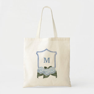 Blue Hydrangea Crest and Basket Personalized Tote Bag