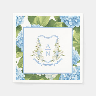 Blue Hydrangea Crest Monogram Napkin