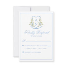 Blue Hydrangea Crest Monogram RSVP Cards