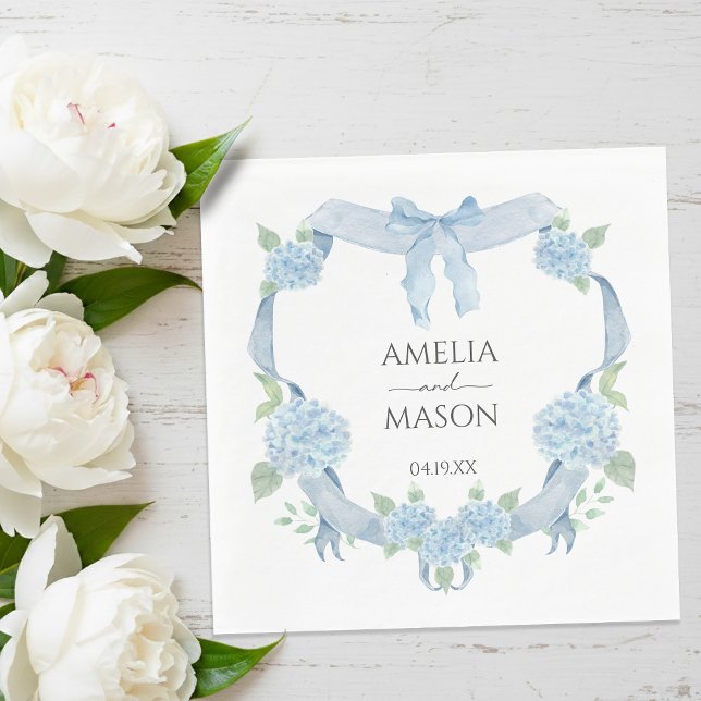 Blue Hydrangea Crest Watercolor Paper Wedding Napkin (Blue Hydrangea Crest Watercolor Paper Wedding Napkins)
