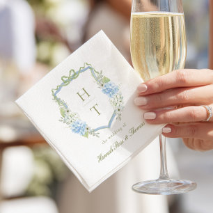 Blue Hydrangea Crest Wedding Monogram Napkin