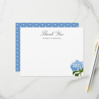Blue Hydrangea Custom Name Thank You Flat Card