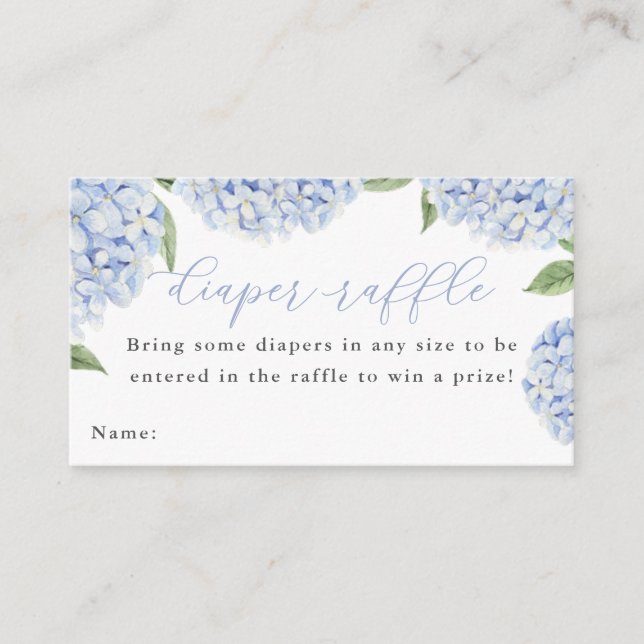 Blue Hydrangea Diaper Raffle Card (Front)