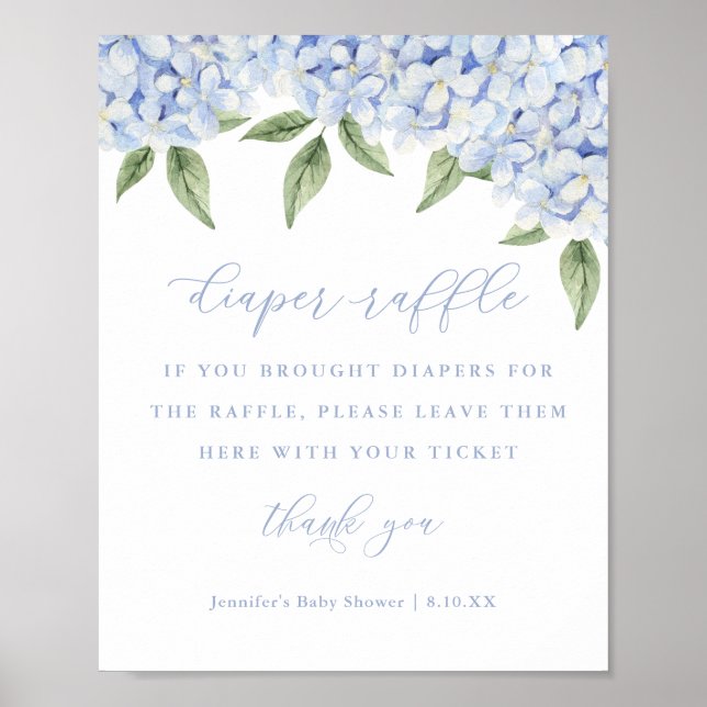 Blue Hydrangea Diaper Raffle Display Poster (Front)