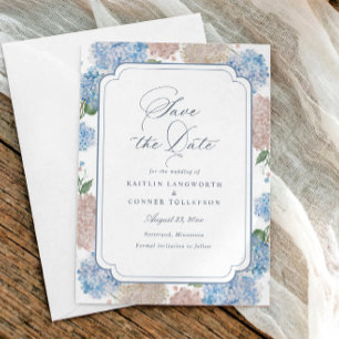 Blue Hydrangea Elegant Floral Vintage Wedding Save The Date