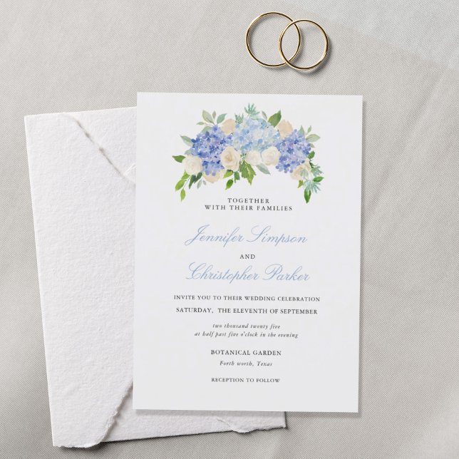 Blue Hydrangea Elegant Wedding Invitation Cards (Creator Uploaded)