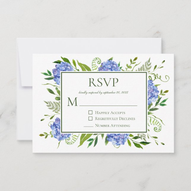 Blue Hydrangea Engagement Party RSVP Card (Front)
