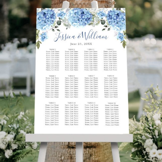 Blue Hydrangea Eucalyptus 12 Tables SEATING CHART (Creator Uploaded)