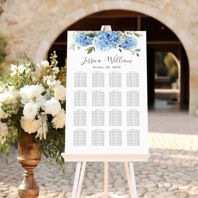 Blue Hydrangea Eucalyptus 16 Tables SEATING CHART (Creator Uploaded)