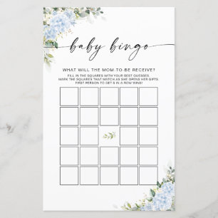 Blue Hydrangea Floral Baby Shower Baby Bingo Game