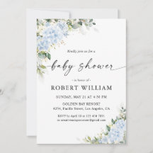 Blue Hydrangea Floral Baby Shower Invitation