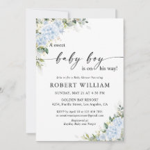Blue Hydrangea Floral Baby Shower Invitation