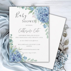 Blue Hydrangea Floral Baby Shower Invitation