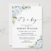 Blue Hydrangea Floral Baby Shower Invitation