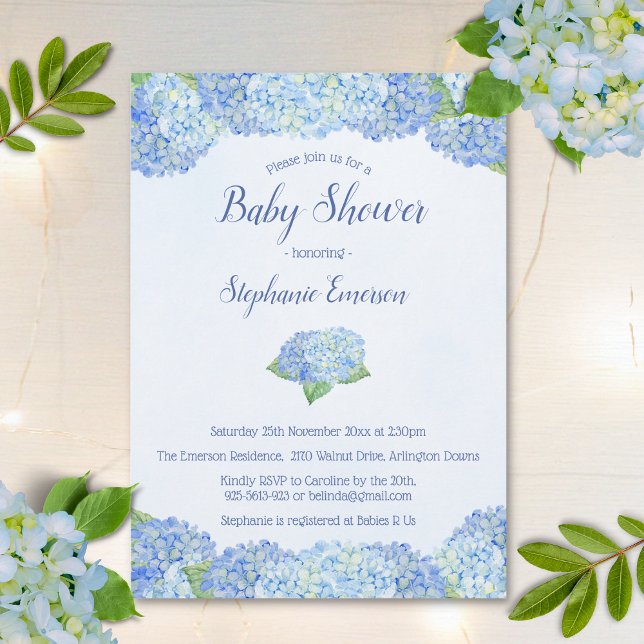 Blue Hydrangea Floral Baby Shower Invitations (Creator Uploaded)