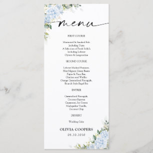 Blue Hydrangea Floral Baby Shower Menu