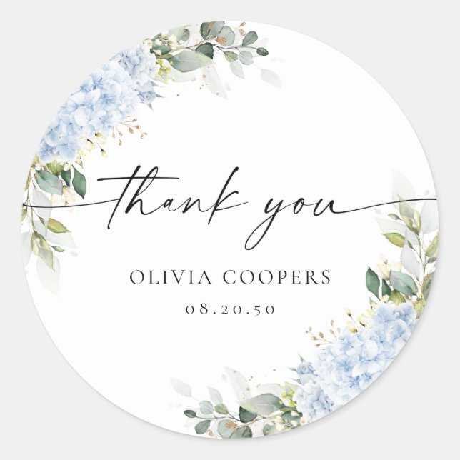 Blue Hydrangea Floral Baby Shower Sticker (Front)