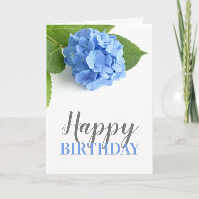 Blue Hydrangea Floral Birthday Card (Front)