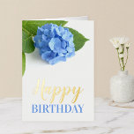 Blue Hydrangea Floral Birthday Gold Foil Greeting Card<br><div class="desc">A pretty hydrangea gold foil birthday card for her.</div>