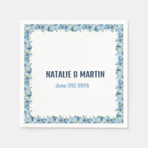 Blue Hydrangea Floral Border Wedding Personalized Napkin