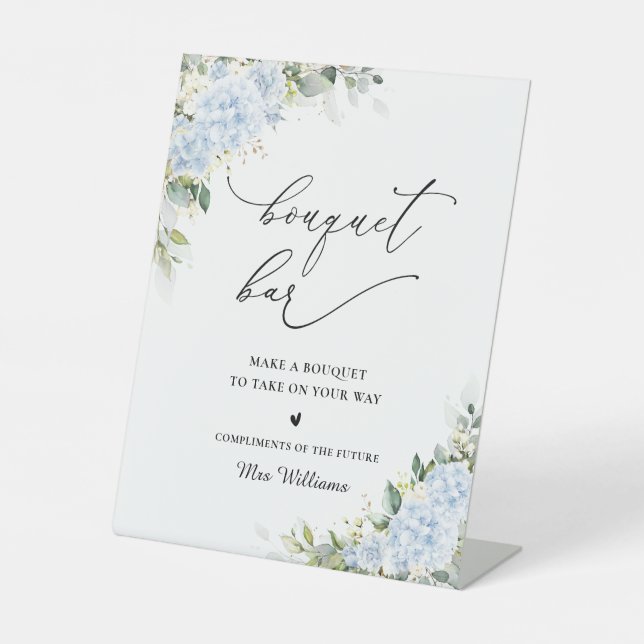 Blue Hydrangea Floral Bouquet Bar Sign (Front)