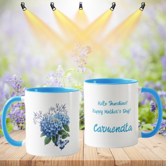 Blue Hydrangea Floral Bouquet   Mug (You can switch the design from a left-handed person to a right-handed one.)