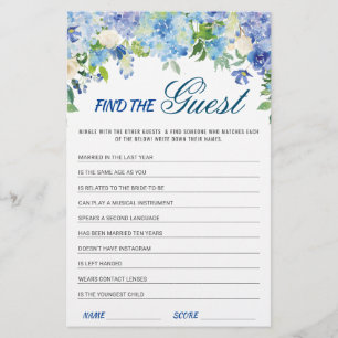 Blue Hydrangea  Floral Bridal Shower Game