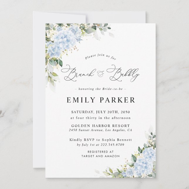 Blue Hydrangea Floral Bridal Shower Invitation (Front)