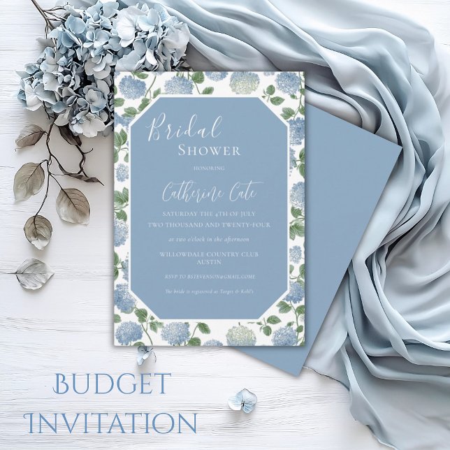 Blue Hydrangea Floral Bridal Shower Invitation (Creator Uploaded)