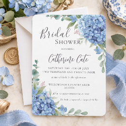 Blue Hydrangea Floral Bridal Shower Invitation