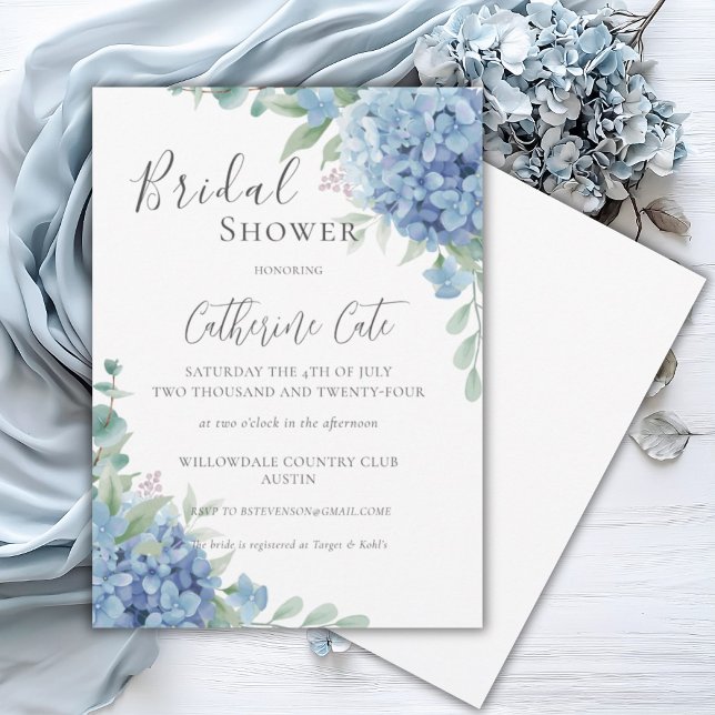 Blue Hydrangea Floral Bridal Shower Invitation (Creator Uploaded)