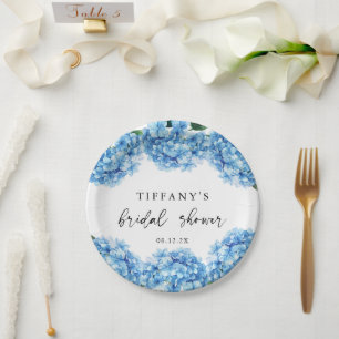 Blue Hydrangea Floral Bridal Shower  Paper Plate