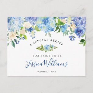 Blue Hydrangea Floral Bridal Shower Recipe Card