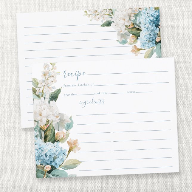 Blue Hydrangea Floral Bridal Shower Recipe Card (Creator Uploaded)