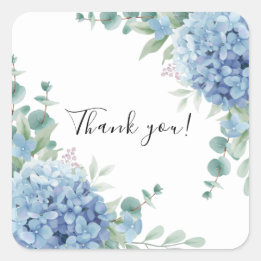 Blue Hydrangea Floral Bridal Shower Square Sticker