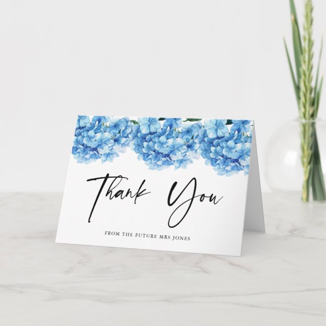 Blue Hydrangea Floral Bridal Shower Thank you Card (Front)