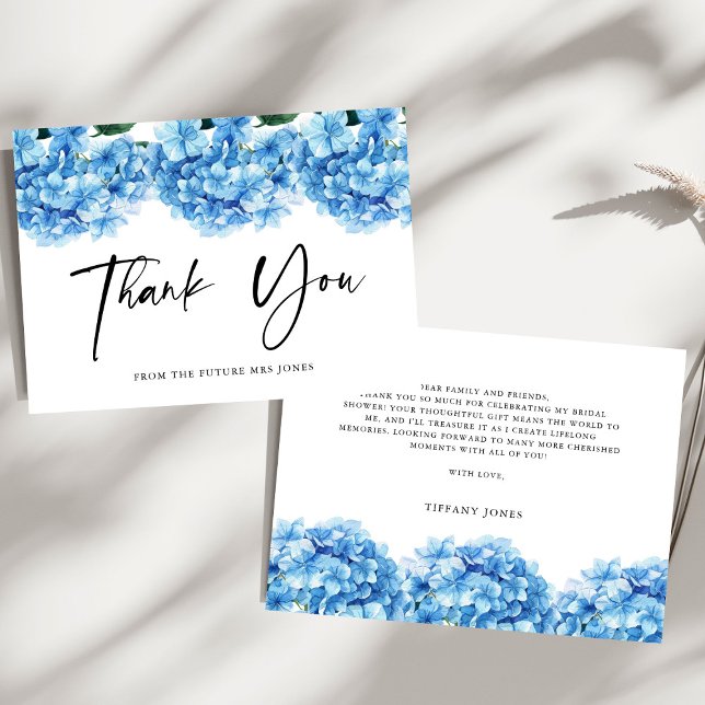 Blue Hydrangea Floral Bridal Shower Thank you Card (Creator Uploaded)