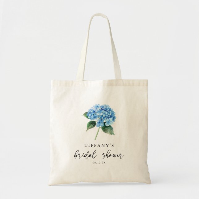 Blue Hydrangea Floral Bridal Shower Welcome Sign Tote Bag (Front)
