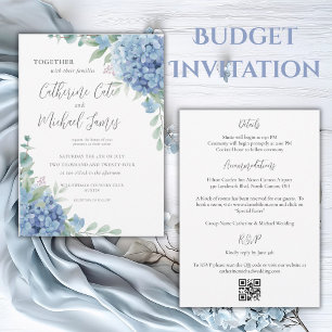 Blue Hydrangea Floral Budget Wedding Invitation