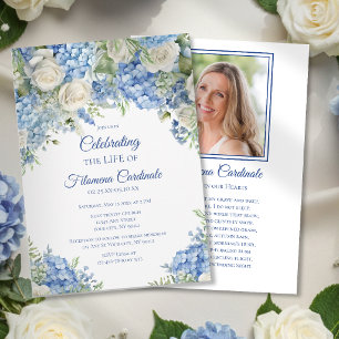 Blue Hydrangea Floral Celebration of Life Memorial Invitation