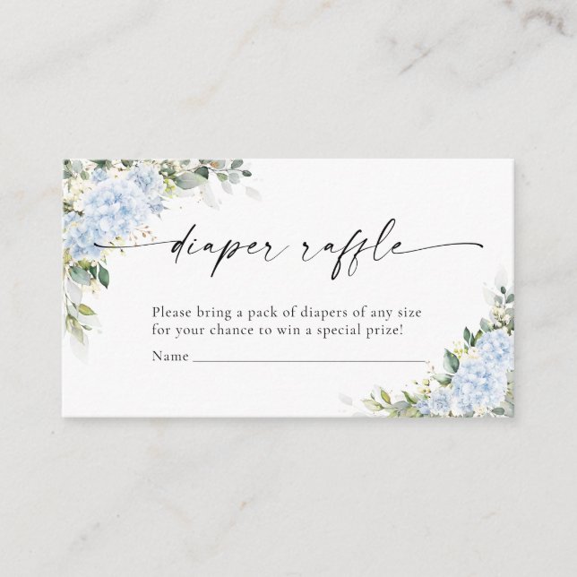 Blue Hydrangea Floral Diaper Raffle Enclosure Card (Front)
